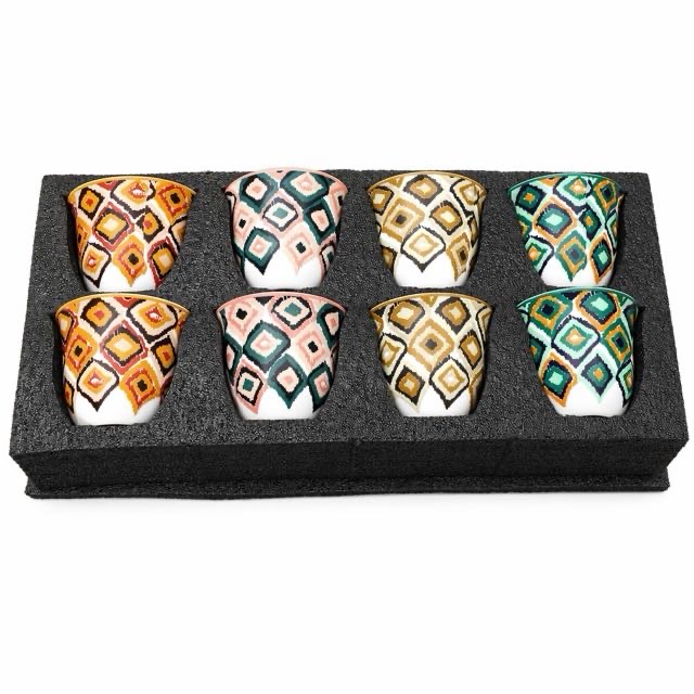 Boho geometrický keramický pohár 8 ks darčeková sada na kávu a čaj