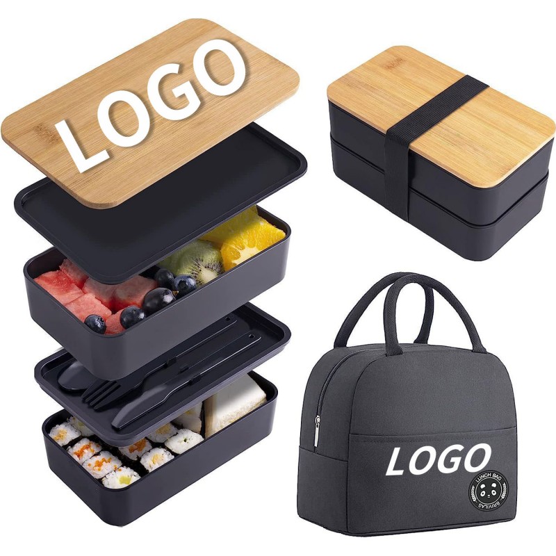 Dvojvrstvové bambusové veko Bento Lunch Box Set